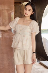 Keira Embroidery Crochet Babydoll Top In Cream
