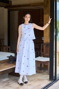Galilea Gingham Embroidery Midi Skirt