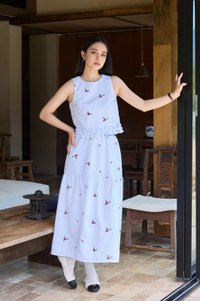 Galilea Gingham Embroidery Midi Skirt