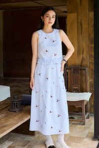 Galilea Gingham Embroidery Midi Skirt