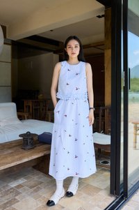 Galilea Gingham Embroidery Midi Skirt