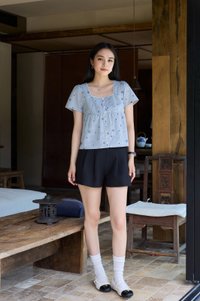 Ebba Checkered Embroidery Babydoll Top