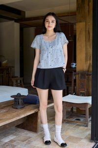 Ebba Checkered Embroidery Babydoll Top