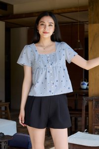 Ebba Checkered Embroidery Babydoll Top