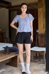 Glora Textured Floral Babydoll Top In Navy