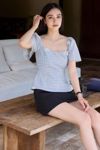 Zahra Textured Gingham Embroidery Top