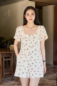 Thea Crochet Floral Romper In Cream