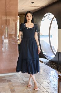 Pure Bliss Cross Stitch Embroidery Midi Dress In Navy