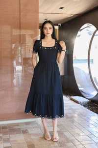 Pure Bliss Cross Stitch Embroidery Midi Dress In Navy