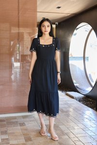 Pure Bliss Cross Stitch Embroidery Midi Dress In Navy