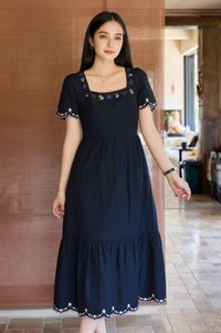 Pure Bliss Cross Stitch Embroidery Midi Dress In Navy