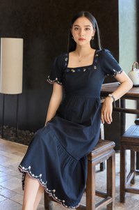 Pure Bliss Cross Stitch Embroidery Midi Dress In Navy