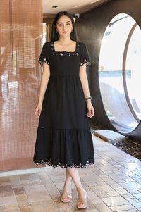 Pure Bliss Cross Stitch Embroidery Midi Dress In Black