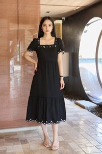 Pure Bliss Cross Stitch Embroidery Midi Dress In Black