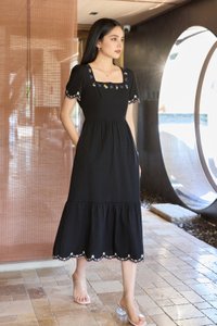 Pure Bliss Cross Stitch Embroidery Midi Dress In Black