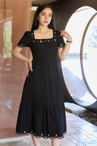 Pure Bliss Cross Stitch Embroidery Midi Dress In Black