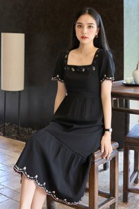 Pure Bliss Cross Stitch Embroidery Midi Dress In Black