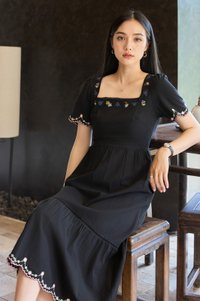 Pure Bliss Cross Stitch Embroidery Midi Dress In Black