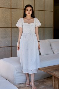 Starlette Eyelet Checkered Midi Dress