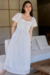Starlette Eyelet Checkered Midi Dress