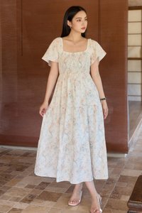 Cherish Vintage Smocked Floral Midi Dress