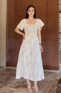 Cherish Vintage Smocked Floral Midi Dress