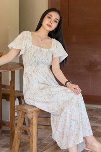 Cherish Vintage Smocked Floral Midi Dress