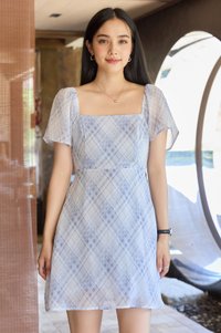 Lesley Checkered Dress Romper in Periwinkle