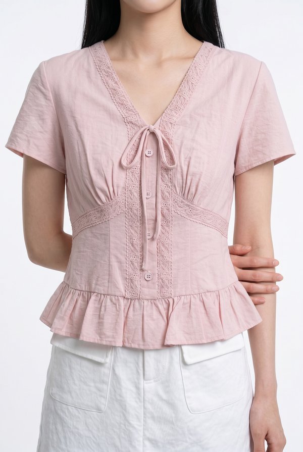 Ynez Crochet Button Top In Pink