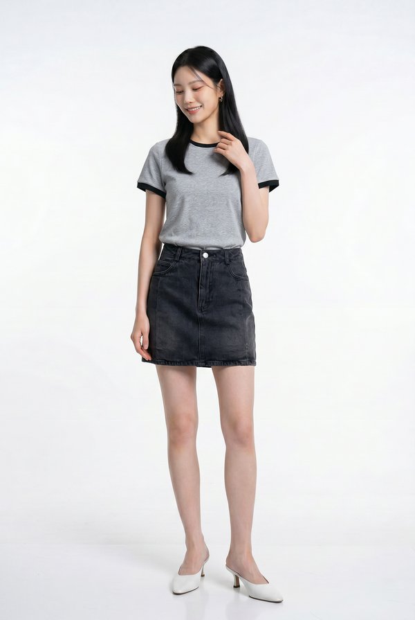 Astrid Basic Knit Contrast Top In Grey