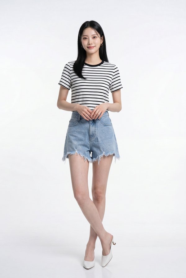 Camryn Cotton Striped Top In White