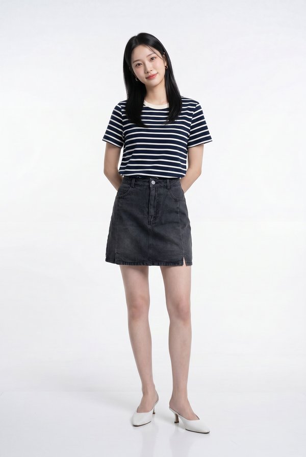 Camryn Cotton Striped Top In Navy