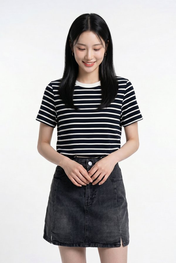Camryn Cotton Striped Top In Navy