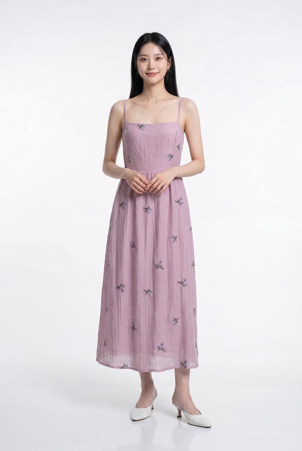 Cyra Floral Textured Camisole Midi Dress In Pink