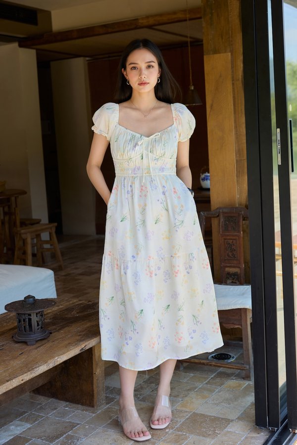 Villa Watercolor Ruched Midi Dress