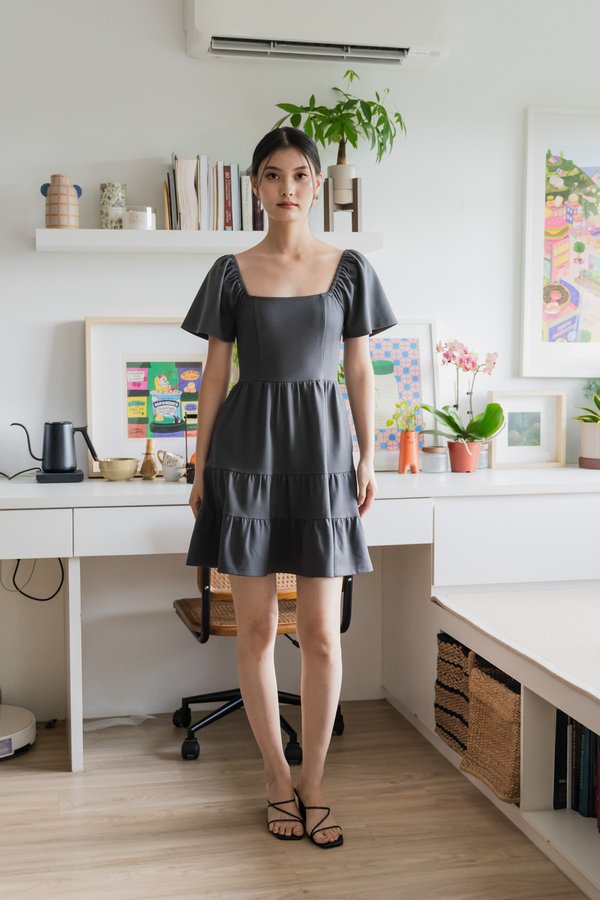 Zuri Cotton Tiered Dress In Gunmetal