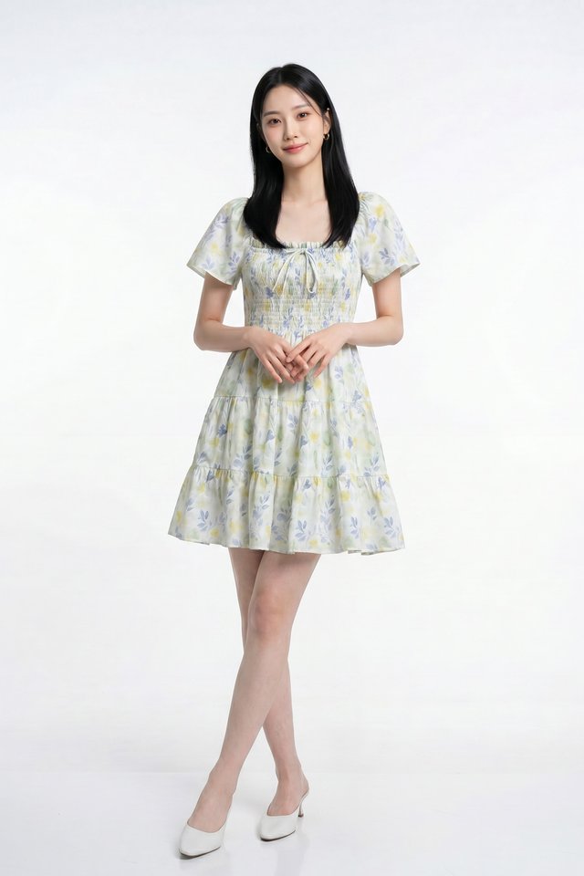 Clarita Smocked Ruffles Tiered Dress In Yellow