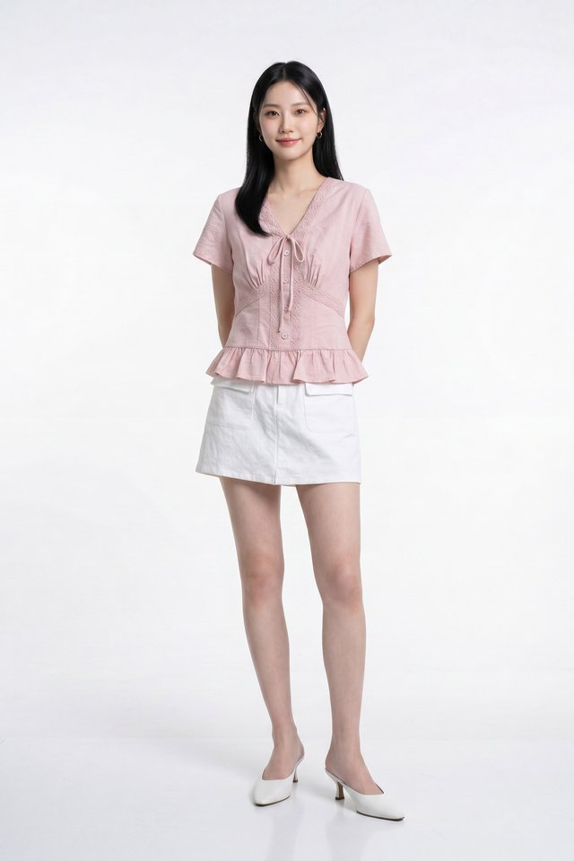 Ynez Crochet Button Top In Pink