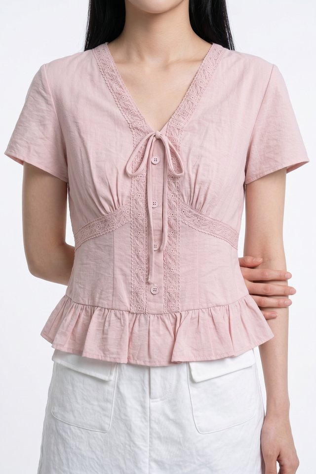 Ynez Crochet Button Top In Pink