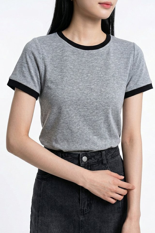 Astrid Basic Knit Contrast Top In Grey
