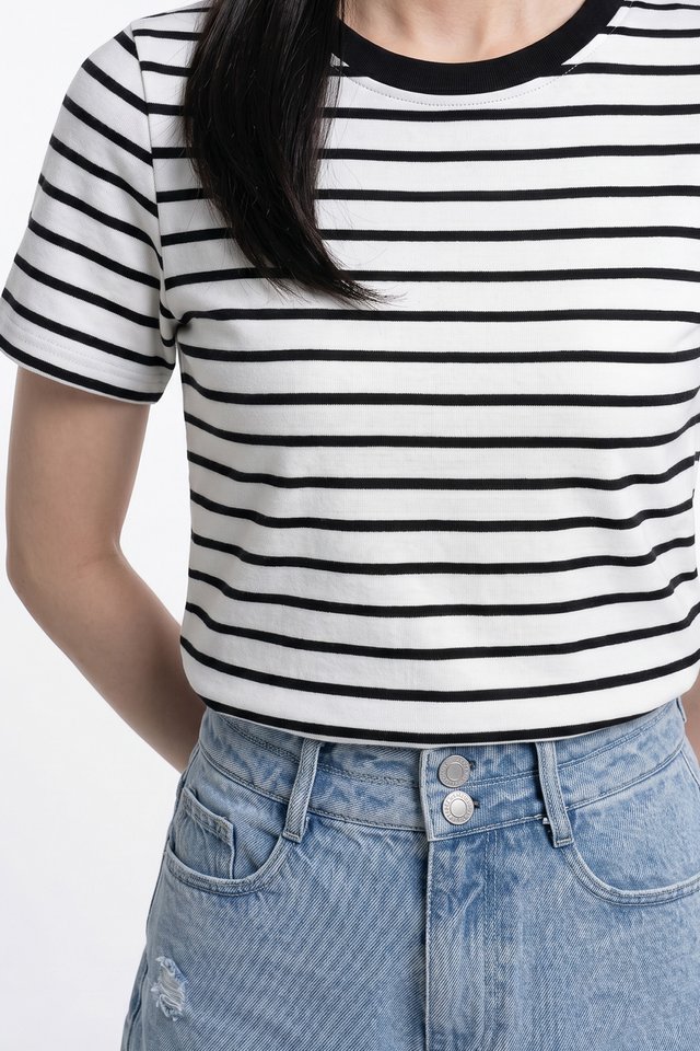 Camryn Cotton Striped Top In White