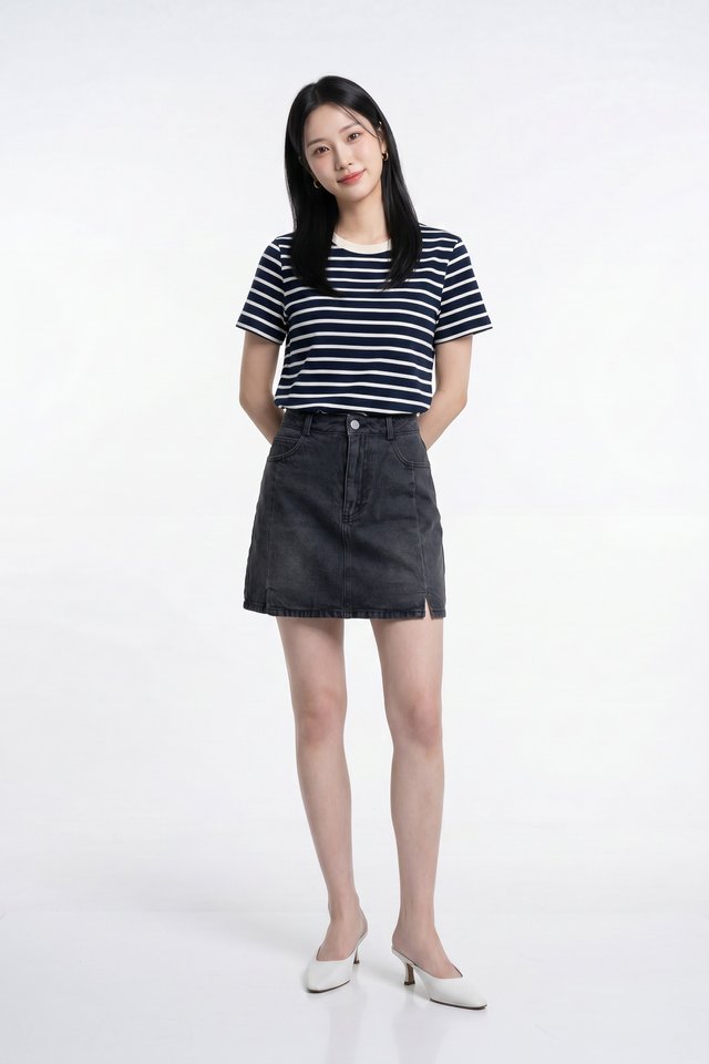 Camryn Cotton Stripes Top In Navy