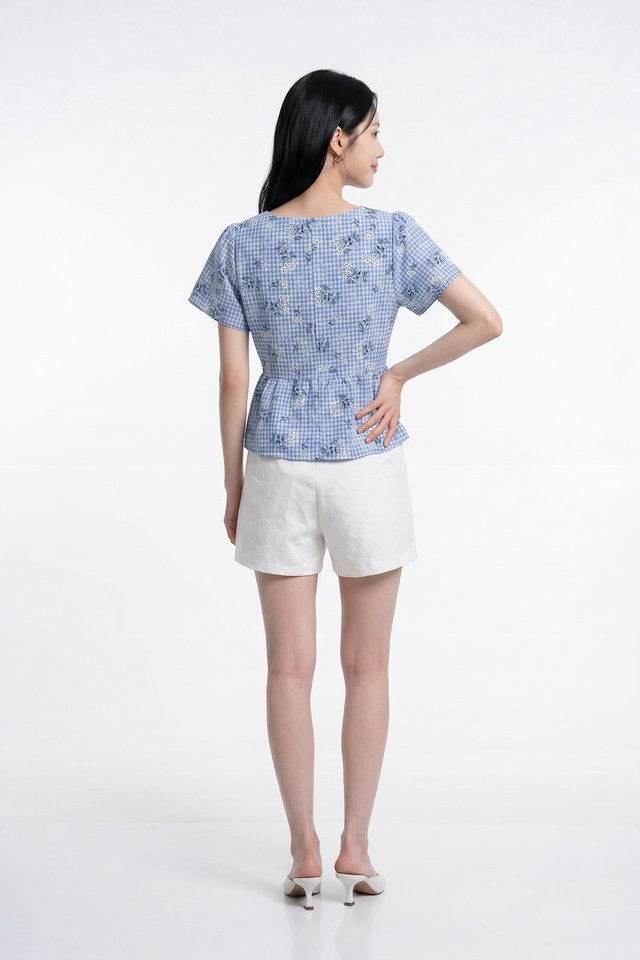 Emory Gingham Ribbon Top In Blue