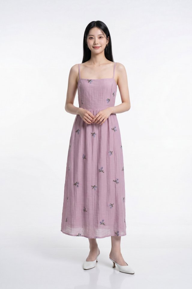 Cyra Floral Textured Camisole Midi Dress In Pink