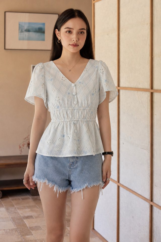 Starlette Eyelet Checkered Button Top