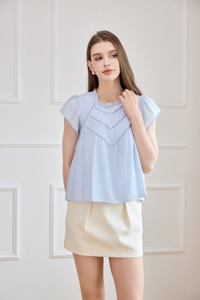 Rafaela Lattice Eyelet Top In Powder Blue
