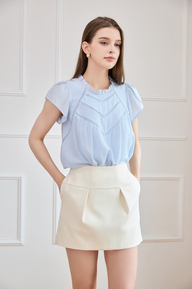 Rafaela Lattice Eyelet Top In Powder Blue