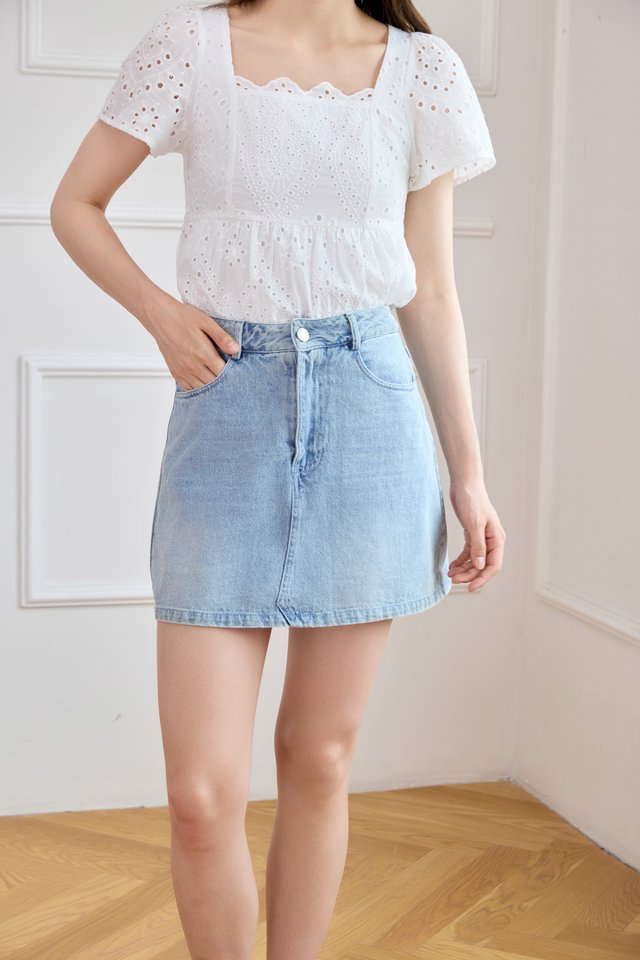 Sweetbow Denim Skort in Light Wash