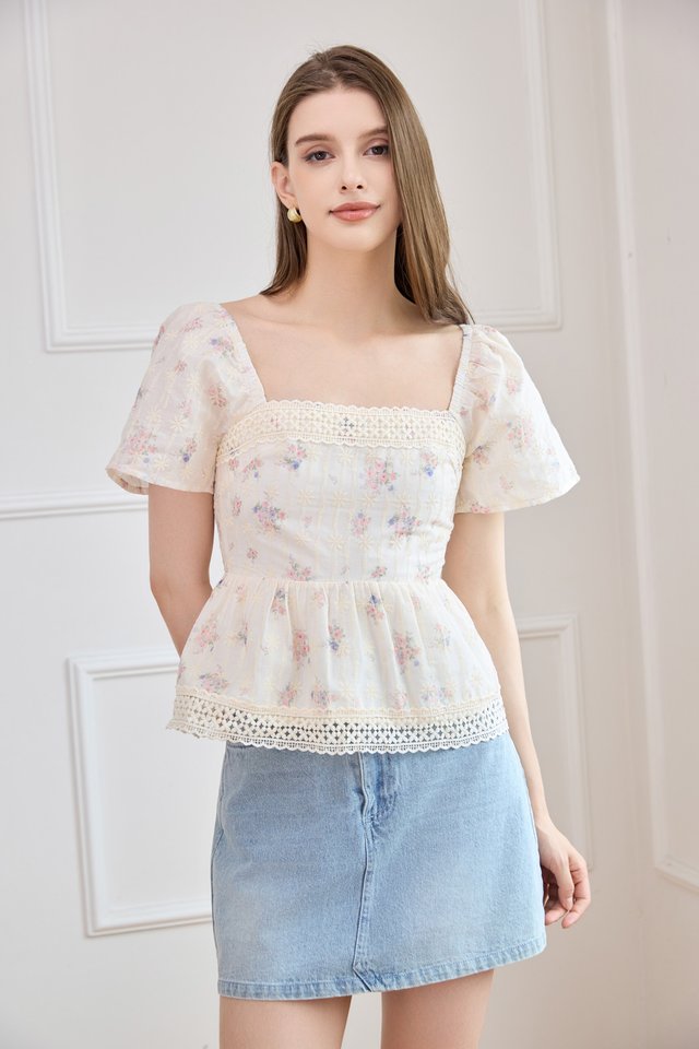 Amorette Crochet Babydoll Top in Pink