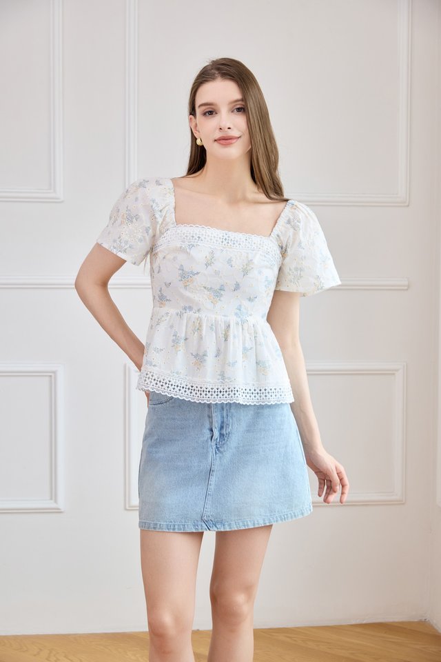 Elysia Crochet Babydoll Top in Blue